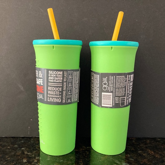 2 GoSili Lime 24 oz. Silicone Straw Tumblers With Lids/NEW/NEVER USED! - Picture 2 of 2